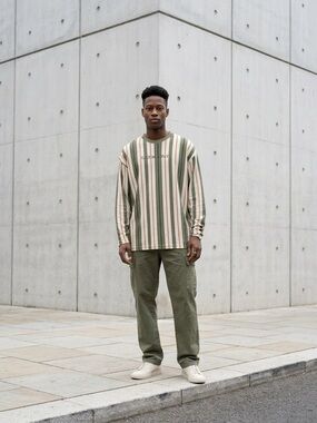 Striped kaki, White Men's long sleeve t- shirt